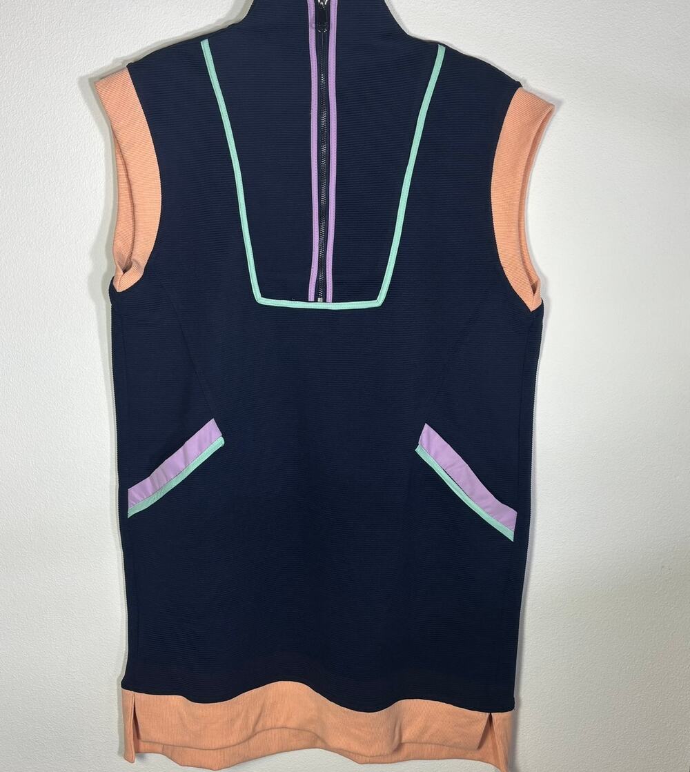 Entro Ribbed Sleeveless Quarter Zip Tunic Top Navy Colorblock Size M Pockets